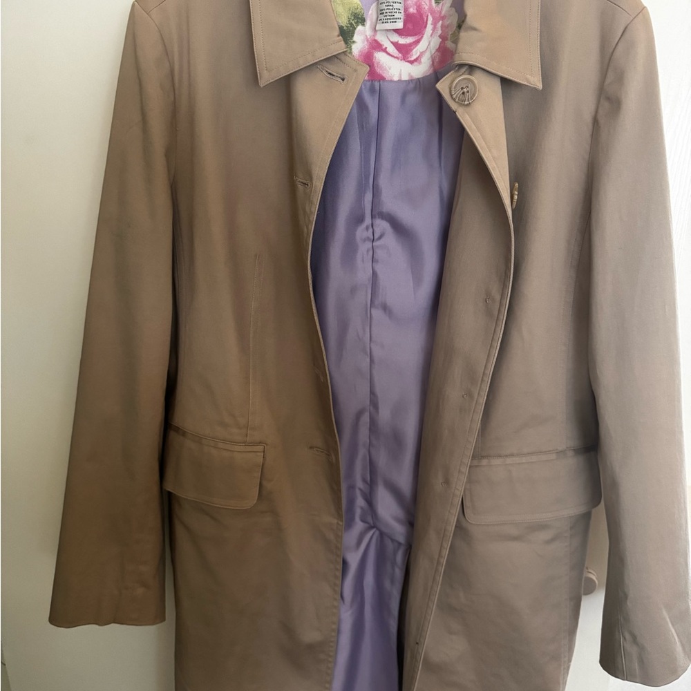 Tan Trench Coat with Silk Purple Lining